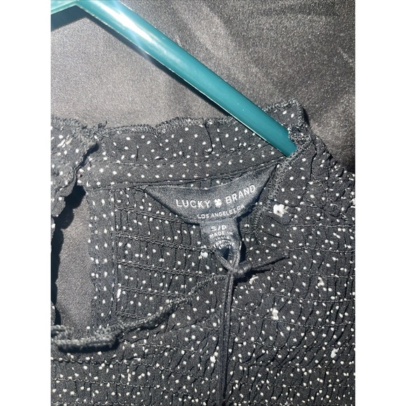 Lucky Brand Blouse Sz S Black White Ditzy Floral Smocked Yoke Long Sleeve Boho - Picture 3 of 6